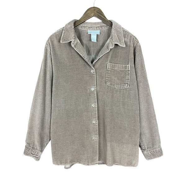 Real Comfort Chadwick's | Corduroy Stripe Button-Up Shacket Vintage Taupe Brown‎ - Picture 1 of 5